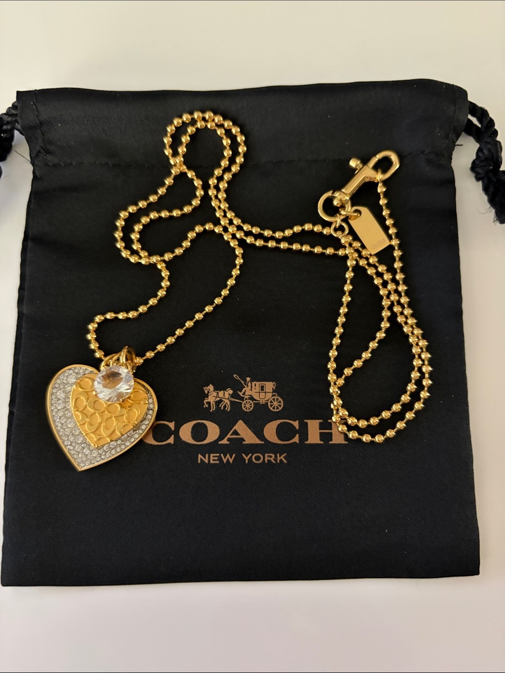 Coach Gold-Tone Heart Pendant Necklace with Crystal Charm